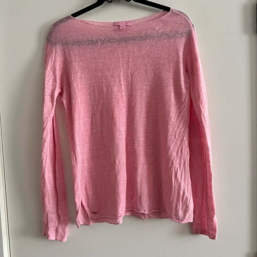 Lilly Pulitzer Pink Camila 100% Linen Lightweight Boatneck Sweater Women size XS